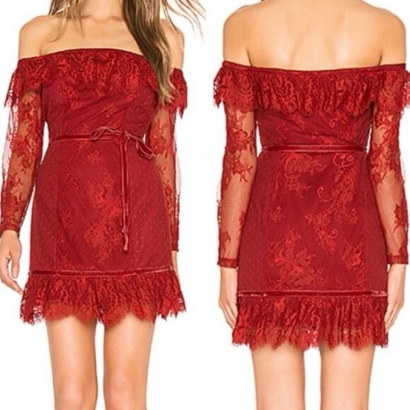Lovers and Friends Sia Off The Shoulder Lace Mini Dress Red Size XS - Picture 1 of 4